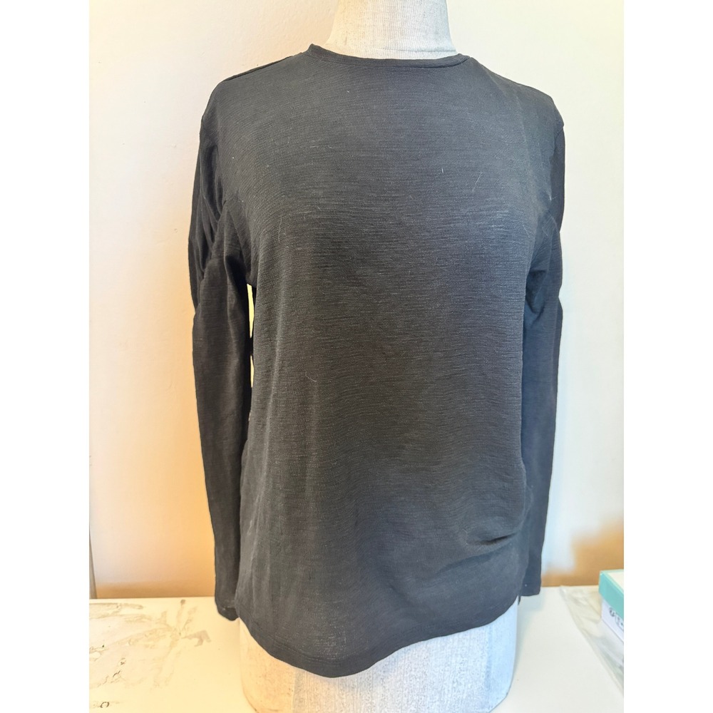 Zara Trafaluc Womens Black Long Sleeve Pleated Puff Shoulder Slub Knit Top Small